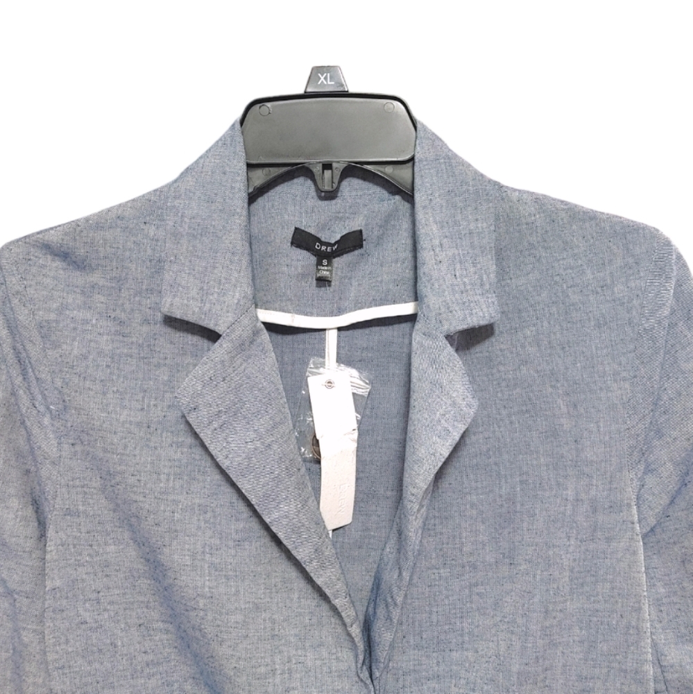 Drew Anthropologie NWT Linen Blend Chambray Blue One Button Blazer Size Small S - Picture 4 of 10